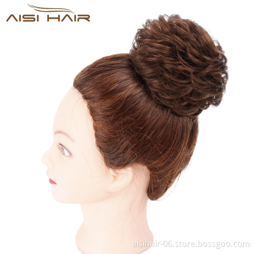Aisi Hair Brazilian Human Hair Curly Light Brown Chignon Bun Elastic Rope Rubber Band Hairpiece Clip In Extension For Women